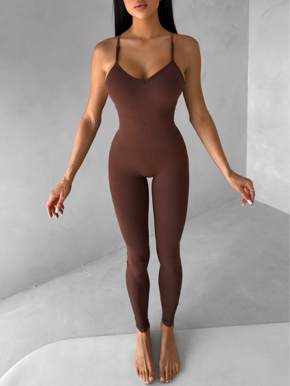 Hnědý push up sportovní overal ELANTRA (Veľkosť L)
