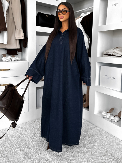 Modré džínové oversize maxi šaty FYNERA (Veľkosť M/L)