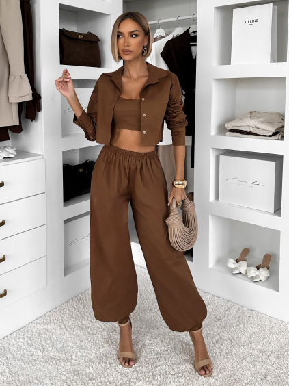 Hnědý bavlněný kalhotový komplet MOCHACA (Veľkosť ONESIZE)