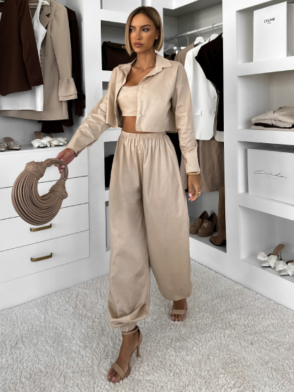 Béžový bavlněný kalhotový komplet MOCHACA (Veľkosť ONESIZE)