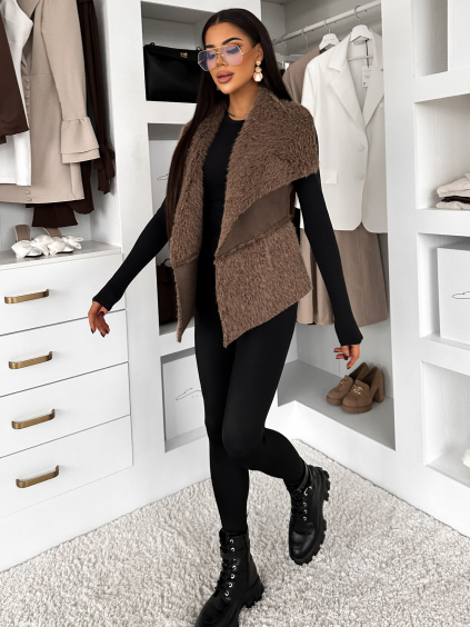 Hnedá kožušinová vesta VERAN