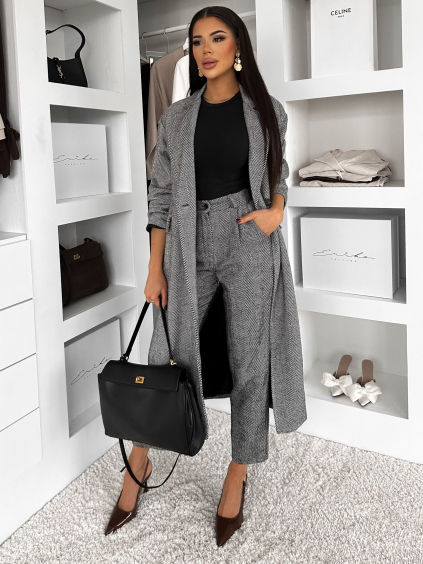 Šedé společenské stylové kalhoty ORLIN (Veľkosť M)