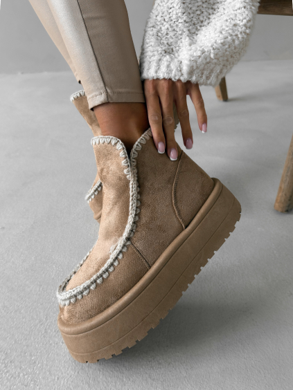 Béžové válenky MOVENZA s vysokou platformou (Veľkosť 36)