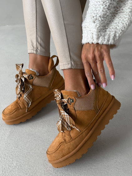 Cihlově hnědé stylové zateplené tenisky MELLOW (Veľkosť 36)