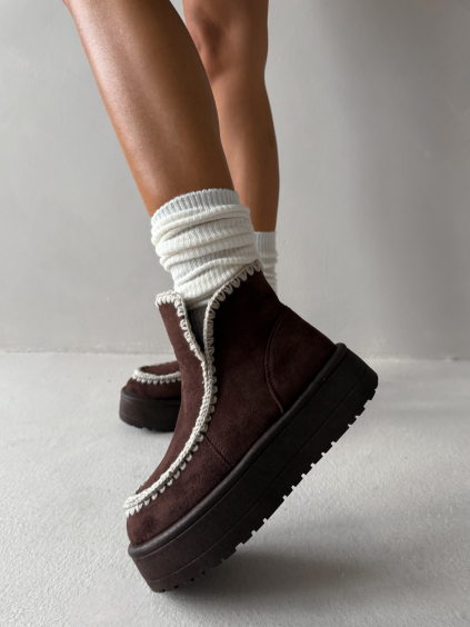 Hnědé válenky MOVENZA s vysokou platformou (Veľkosť 36)