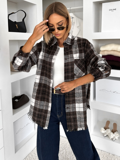 Hnědá kostkovaná krátká košile DOREXEN (Veľkosť ONESIZE)