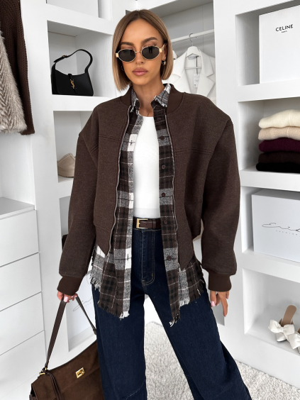 Tmavě hnědá krátká přechodná bundička bomber NOMURIA (Veľkosť ONESIZE)