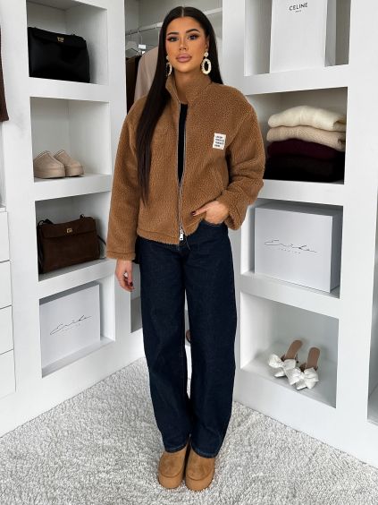 Hnědá plyšová mikina EVIONNE (Veľkosť ONESIZE)