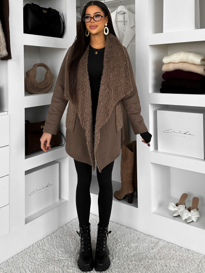 Hnedý kabát KARNELI s kožúškom
