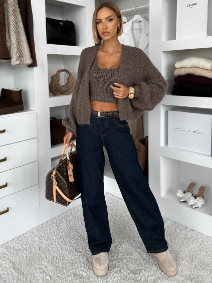 Hnědý svetr CRELYSA s topem (Veľkosť ONESIZE)