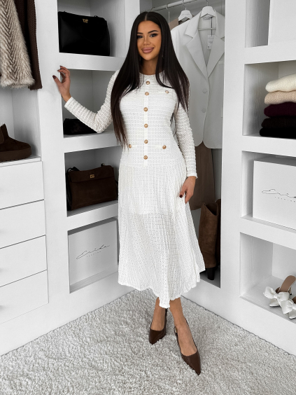 Krémové dlhé šaty MYNTORA s dlhým rukávom