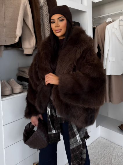 Hnedý faux fur kožušinový kabátik KIRELIA