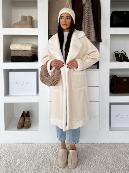 Krémový hrejivý dlhý kabát KÚZELY