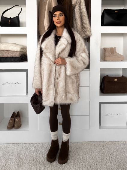 Bílý kožešinový žíhaný faux fur kabát ZOLARIA (Veľkosť M/L)