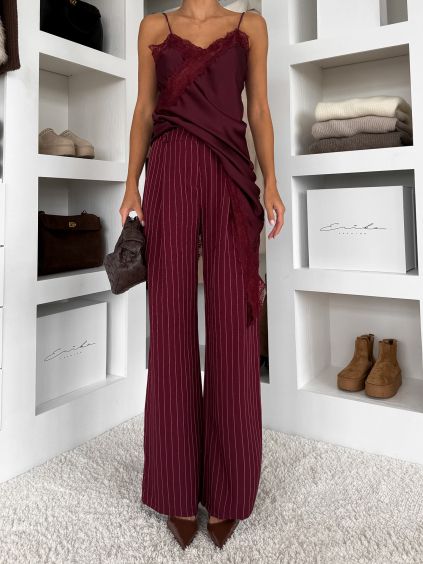135675 4 bordo elegantni pruhovane dlouhe kalhoty trenavi