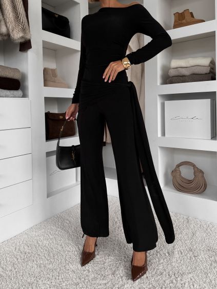 Černé společenské elegantní kalhoty IRAVELL s vlečkou (Veľkosť ONESIZE)