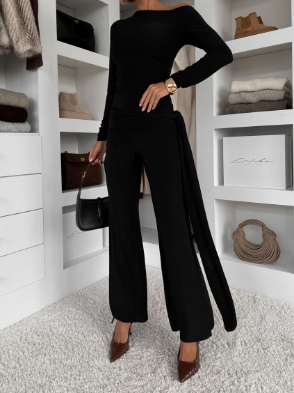 Černé společenské elegantní kalhoty IRAVELL s vlečkou (Veľkosť ONESIZE)