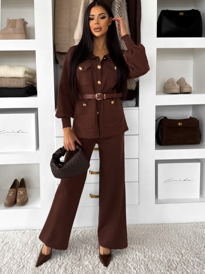 Hnedý elegantný hrejivý komplet FONIREL