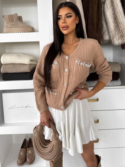 Hnědý pletený moderní svetr KIRELLO na knoflíky (Veľkosť ONESIZE)