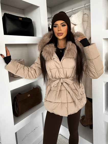 Krémová zimná prešívaná krátka bunda BRUNEVA s kapucňou