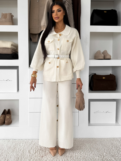 Krémový elegantný nohavicový komplet FONIREL