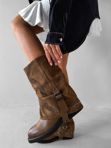 Hnedé kovbojské nízke čižmy MERYN s prackou