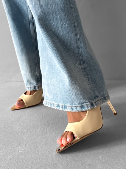 Krémové lodičky na podpätku LUNEXA s otvorenou špičkou