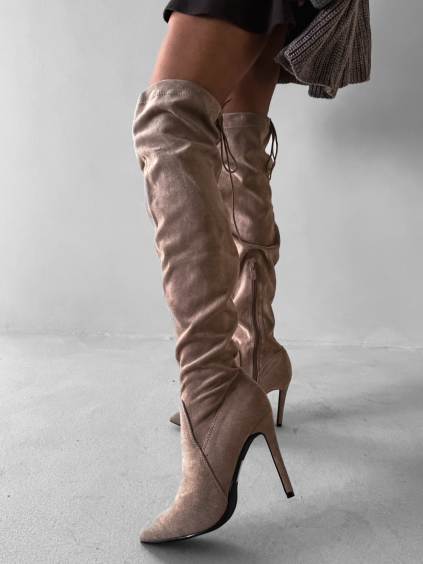 Svetlo hnedé semišové vysoké čižmy DARYANA nad kolená