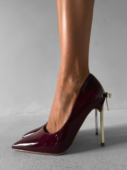 Vínové lesklé lodičky na podpätku TREGON