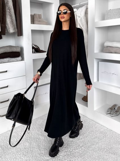 Černé maxi dlouhé oversize šaty RAVONI (Veľkosť L/XL)