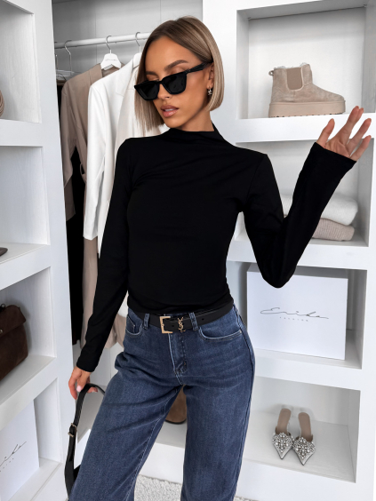 Čierny bavlnený rolák ZEROMI s dlhým rukávom