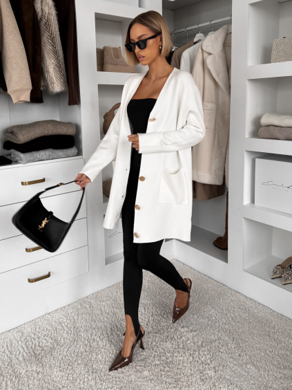 Bílý dlouhý svetr SIVANY na knoflíky (Veľkosť ONESIZE)