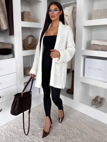 Bílý svetrový stylový cardigan RATALA (Veľkosť ONESIZE)