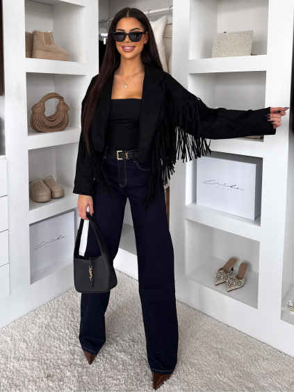 Čierna krátka bundička NAFOURA so strapcami