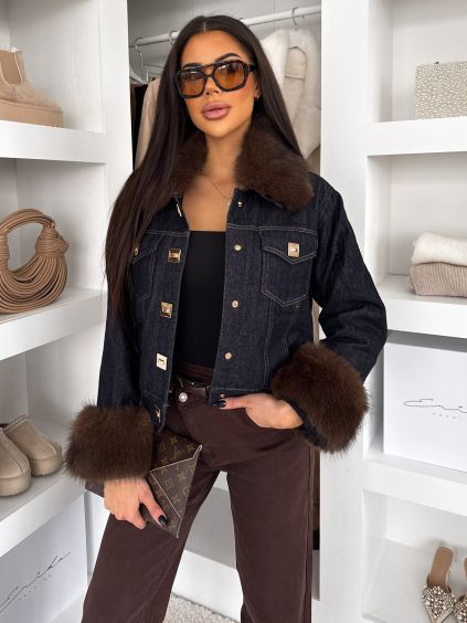 Modrá stylová bunda GRUNGE s kožíškem (Veľkosť M/L)