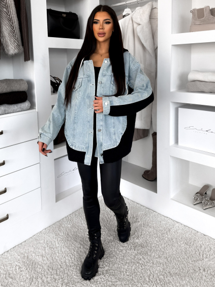 Modro-černá džínová bunda ZAFRINE s kapucí (Veľkosť ONESIZE)