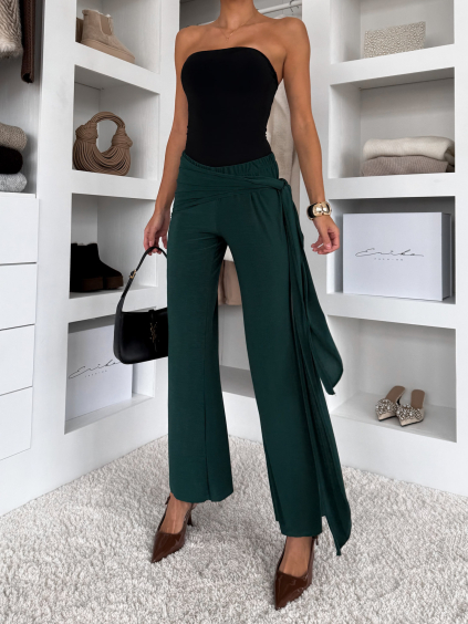 Smaragdové elegantné nohavice IRAVELL s vlečkou