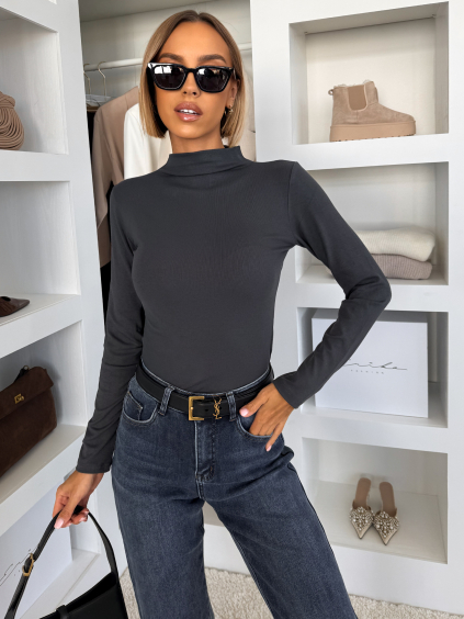 Šedé bavlnené basic tričko ZEROMI s dlhým rukávom