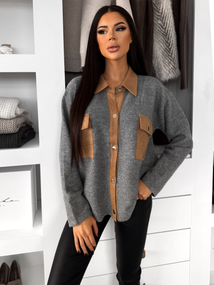 Šedý košeľový sveter ECLANT s gombíkmi