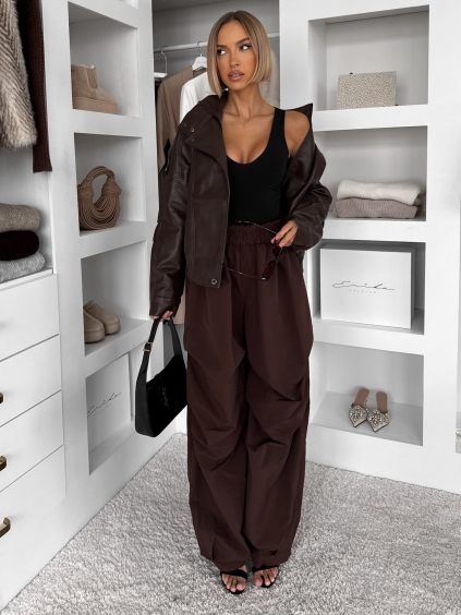 Hnedé bavlnené široké baggy nohavice NOIRCE