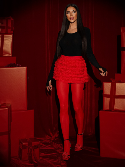 Červené volánikové kraťasky so sukňou JEANETTE