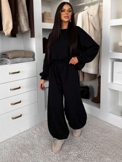 Čierne bavlnené široké tepláky TAVELYS