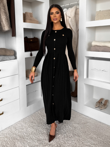 Černé dlouhé svetrové šaty TYMORAE s dlouhým rukávem (Veľkosť M/L)