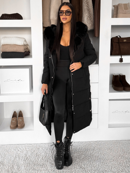 Čierny dlhý zimná bunda kabát LUMIYA