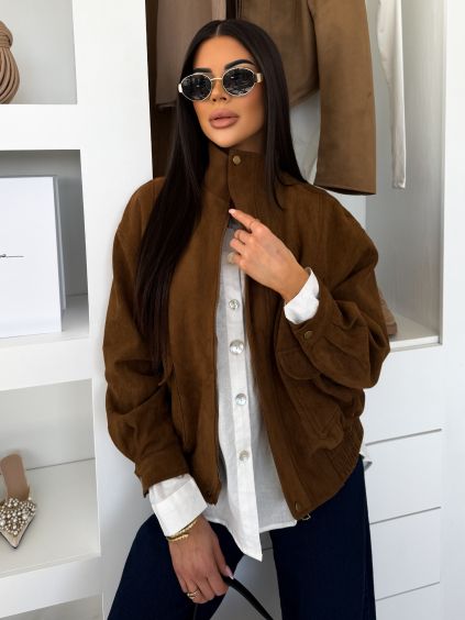 Hnědá semišová bunda SINORRA (Veľkosť ONESIZE)