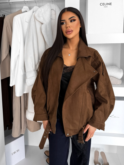 Hnedá semišová biker bunda DEXULA