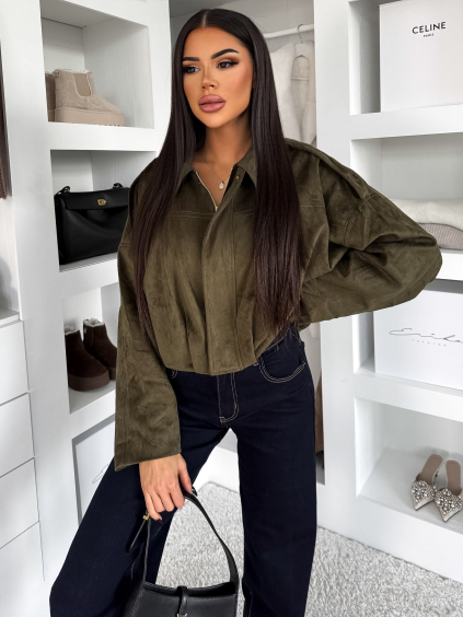 Kaki semišová krátka bunda KUSTIRA