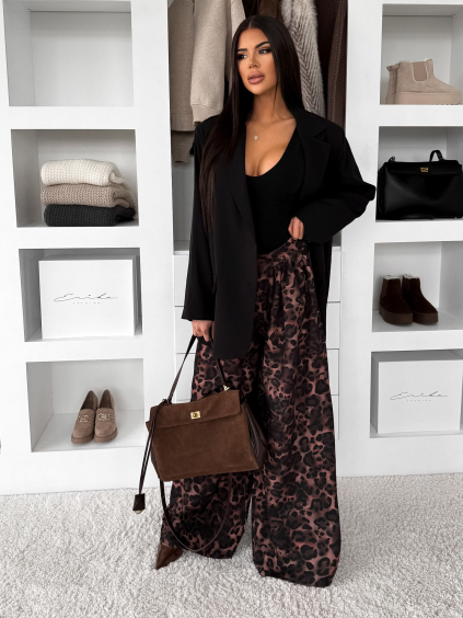 Leopardí široké wide leg leopardí kalhoty EMARIE (Veľkosť ONESIZE)