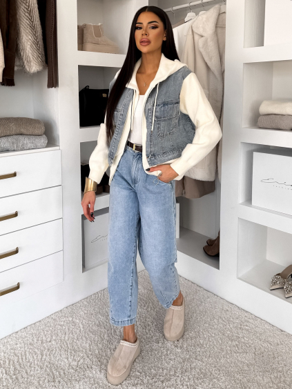 Modrobiela džínsová mikina GRESILO