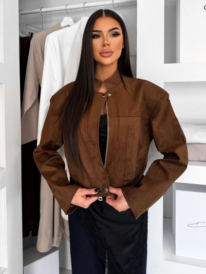 Tmavě hnědá koženková biker bunda YOBARI (Veľkosť ONESIZE)
